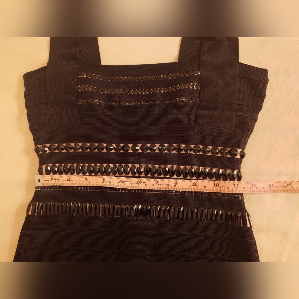Black Beaded HERVE LEGER 'Ginta' Gown Bodycon Icon Bandage Dress XS Rare Maxi - Picture 5 of 15